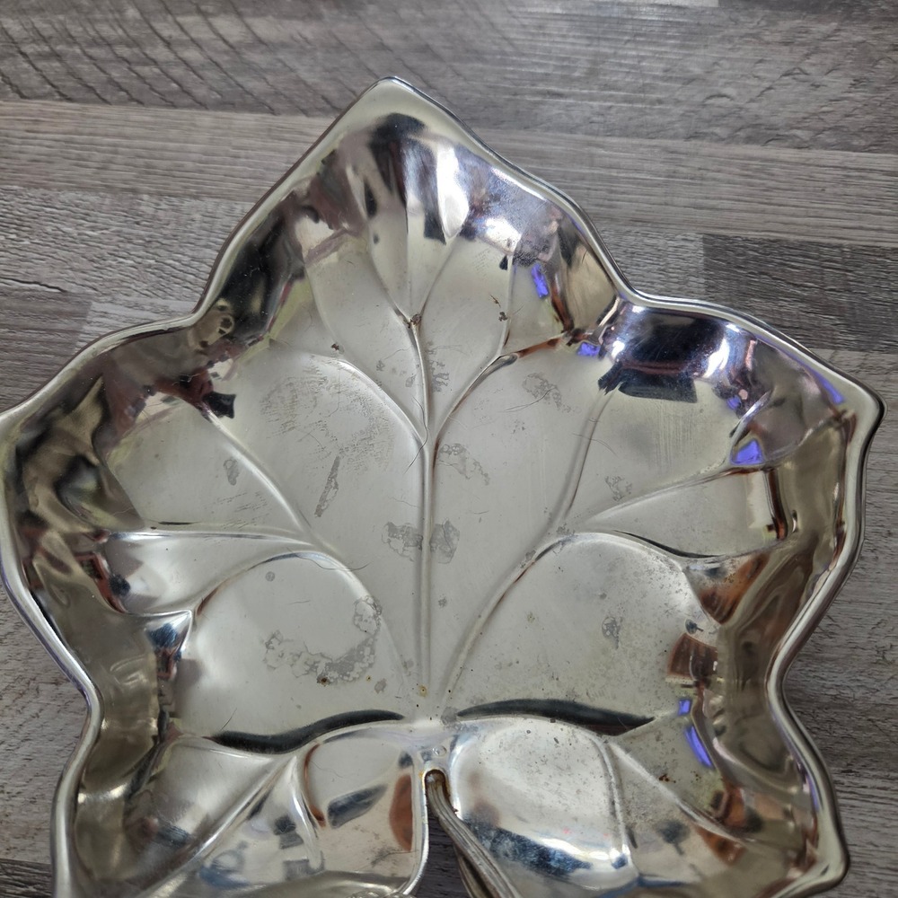 Vintage Silver Plated Leaf Dish Grape Handle Footed Trinket Bowl Hong Kong 9.5" - Picture 3 of 16